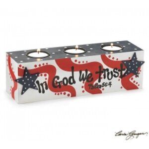 Patriotic Tea Light Candleholder - "In God We Trust"